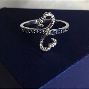 Double heart sterling silver ring